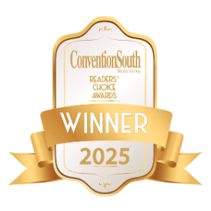 This image shows a gold badge from ConventionSouth Media Group, labeled "Readers' Choice Awards" and "Winner 2025."