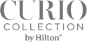 Logo of "Curio Collection by Hilton" featuring bold text.