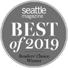 Gray badge reads: "Seattle Magazine Best of 2019, Readers' Choice Winner."