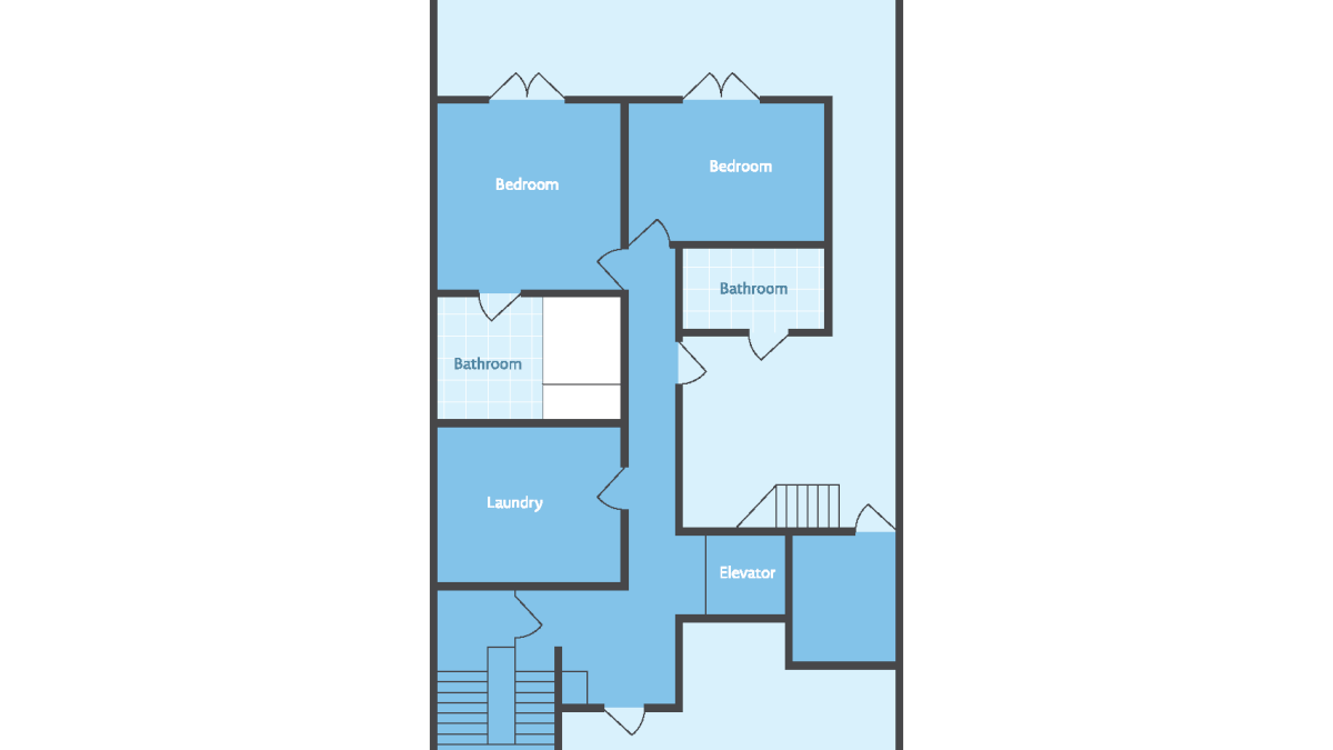 Ocean Paradise 1st-floor floorplan showing a Lanai plus two bedrooms, two bathrooms, laundry, elevator, and a 1-car garage.