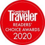 Red circular badge for "Condé Nast Traveler Readers' Choice Awards 2020."